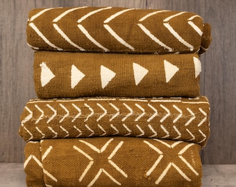 African Mud Cloth: Handmade West African Textile, Premium Cotton Fabric for Home Decor & Design (Caramel Brown)