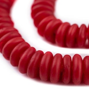125 Bright Red Rondelle Recycled Glass Beads: Powder Glass Beads Eco-Friendly Beads Translucent Glass Ghanaian Trade Beads Red Glass Beads
