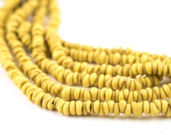 500 Yellow Java Glass Heishi Beads: Java Seed Beads Bali Glass Beads Matte Glass Beads Glass Washer Beads 4mm Glass Beads (JVA-HSH-YLW-180)