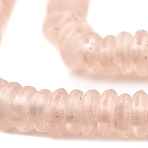 115 Rose Pink Rondelle Recycled Glass Beads 12mm: Fair Trade Beads Eco-Friendly Beads Disk Shaped Beads Frosted Glass Beads Pink Glass Beads