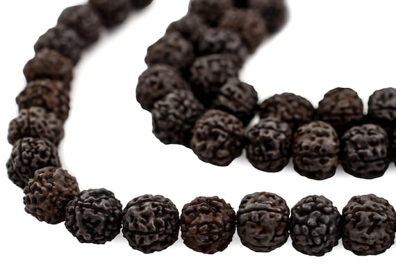 Rudraksha Mala Prayer Beads, Dark Brown 10mm, 40 Inch Strand, Artisan Jewelry Supplies from Nepal