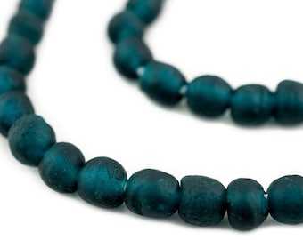 Alpine Recycled Glass Beads, Teal 9mm, 24 Inch Strand, Artisan Jewelry Supplies from Ghana