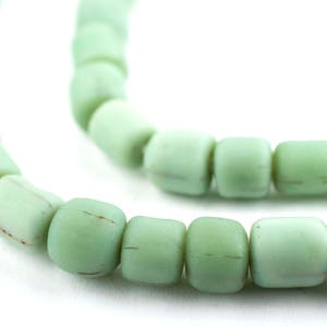 115 Pistachio Green Java Glass Beads: Seed Bali Matte Cylinder 5mm Small Ethnic Spacer Handmade Rustic Boho (JVA-CYL-GRN-129)