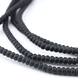 250 Matte Black Ghana Seed Beads: African Seed Beads Glass Bead Strand Black Glass Beads Ghanaian Glass Beads (GHN-SED-BLK-166)