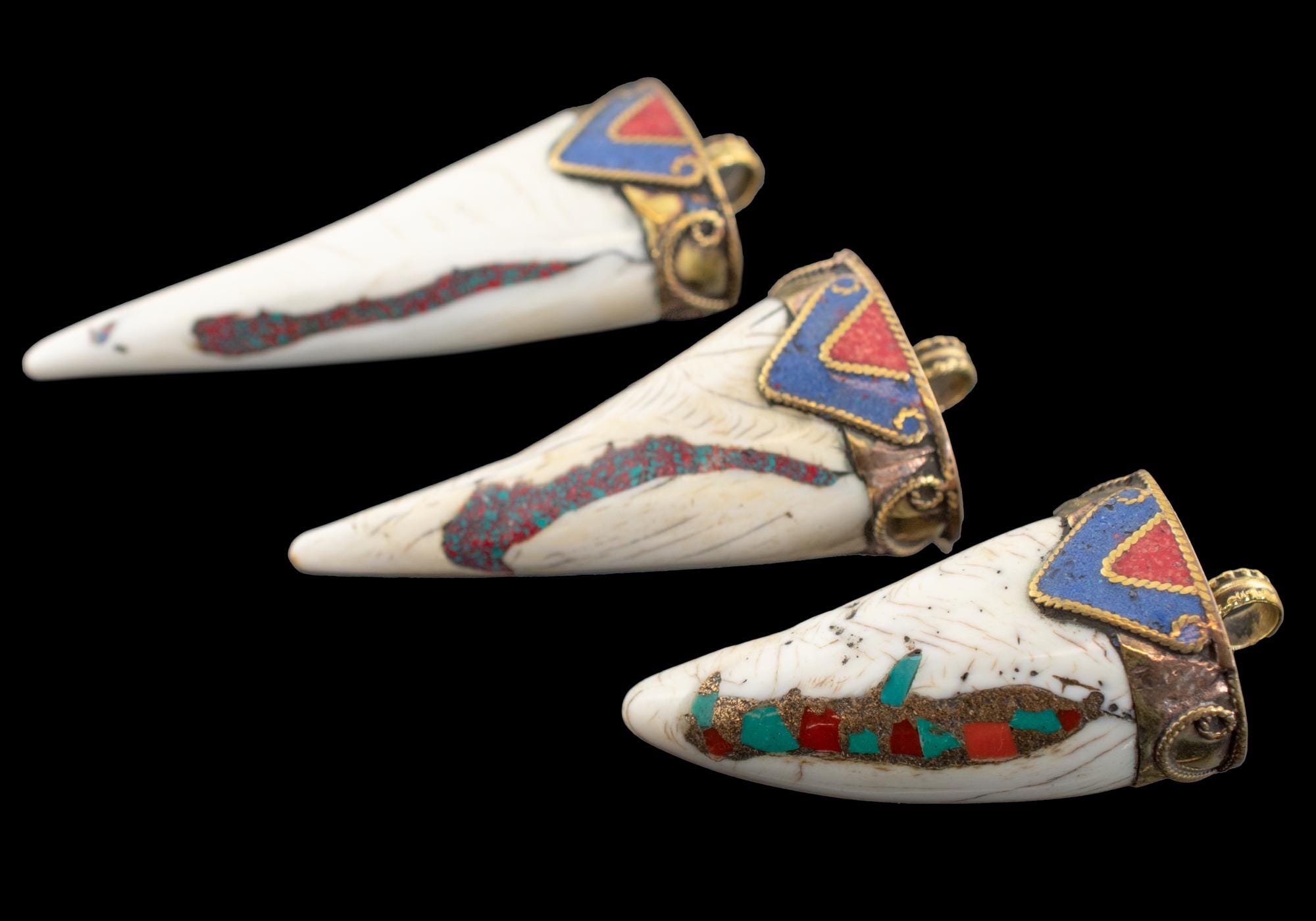 Inlaid Conch Shell Pendant, Blue 73x33mm, Artisan Jewelry Supplies from Nepal