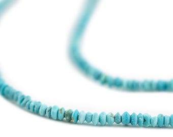 328 Tiny Blue Turquoise Stone Saucer Heishi Beads 2mm: Blue Natural Gemstone Beads from Afghanistan, Wholesale Value, Sold by the Strand