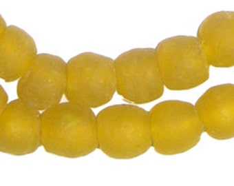 50 Recycled Glass Beads - Yellow African Beads - 11mm Round Beads - Fair Trade - Made in Africa (RCY-RND-YLW-641)