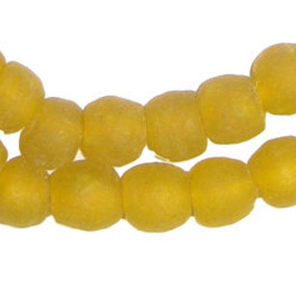 50 Recycled Glass Beads - Yellow African Beads - 11mm Round Beads - Fair Trade - Made in Africa (RCY-RND-YLW-641)