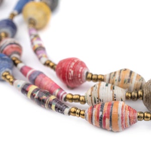 Collana con 78 perline di carta riciclata mista dall'Uganda - Perline di carta africana - Forniture per la creazione di gioielli - Made in Uganda ** (PPR-BIC-MIX-120)