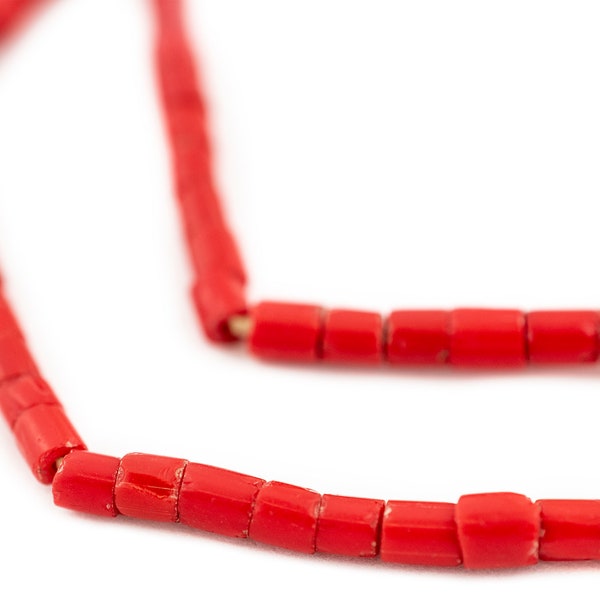 140 cuentas cilíndricas de cristal checo rojo vintage - Cuentas de vidrio prensado - Cuentas checas vintage - Cuentas antiguas de Prosser - Cuentas étnicas (CZEC-CYL-RED-226)