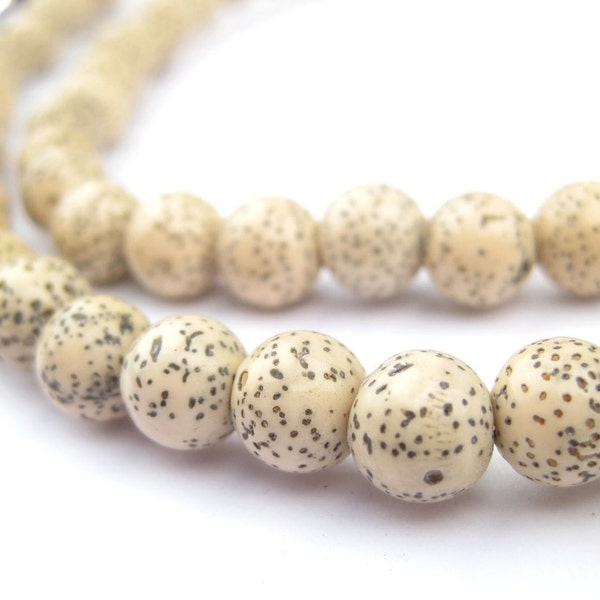 108 Tibetan Lotus Beads - Natural Seed Beads - Mala Beads - Meditation Beads - Wood Beads - Jewelry Making Supplies (WOD-RND-WHT-129)