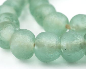 40 Green Aqua Recycled Glass Beads: Powder Glass Beads Cultured Sea Glass Green Glass Beads Ghana Krobo Beads 18mm Glass Beads African Beads