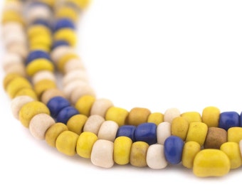 265 Blau & Gelb Medley Java Glas Rocailles Perlen 4 mm, 48" Strang: Java Rocailles Matte Glasperlen Bali Glasperlen Glasperlen Runde Perlen