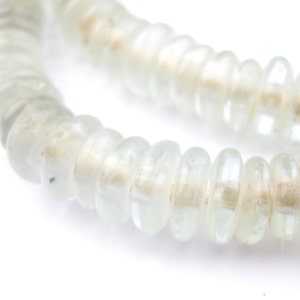 115 Clear Aqua Rondelle Recycled Glass Beads - Ghana Glass Beads - Glass Donut Beads - Translucent Glass - Beaded Strand (RCY-DSK-CLR-945)