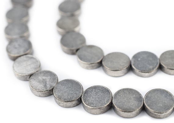 42 Circular Disk Silver Beads 10mm: Ethnic Metal Beads Metal Spacer Beads Big Silver Beads Silver Flat Beads 10mm Silver Beads