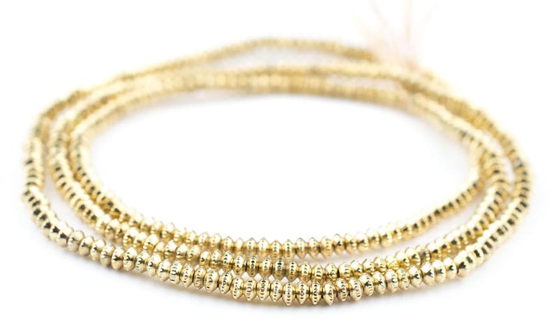 Ethnic Metal Beads Metal Spacer Beads Handmade Brass Beads Heishi Shaped Beads 330 Gold Patterned Heishi Beads MET-HSH-GLD-516