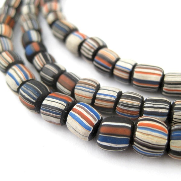 150 Black Stripe Java Gooseberry Beads - African Trade Beads - Striped Glass Beads - Glass Spacer Beads - Indonesian Beads (JVA-RND-MIX-120)