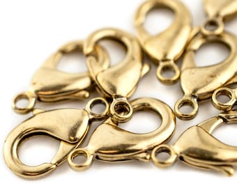 Brass Lobster Clasps (Set of 10): 9.5mm 12mm 15mm 19mm Sturdy Metallic Closures for Artisan DIY Custom Bracelet & Necklace Jewelry Designs