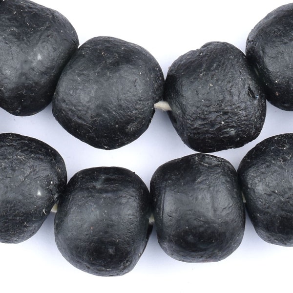 35 Jumbo Black Recycled Glass Beads - Recycled Glass Beads - African Glass Beads - Large Glass Beads - Black Glass Beads (RCY-RND-BLK-1009)