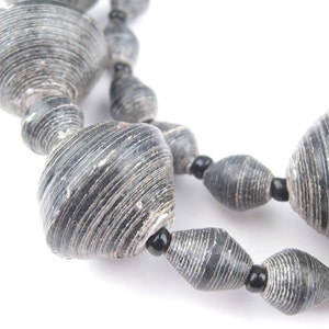 Black Paper Bead Necklace from Uganda Made from Recycled Newspaper & Scrap Paper - Fair Trade Wrap Around African Jewelry (PPR-BIC-BLK-154)