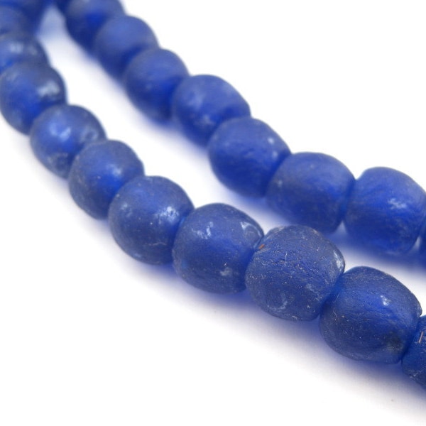 65 Cobalt Blue Recycled Glass Beads 9mm - African Glass Beads - Fair Trade - Sea Glass Necklace Jewelry - Made in Ghana (RCY-RND-BLU-701)