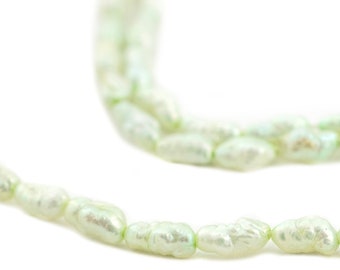 Vintage Japanese Rice Pearl Beads, Pistachio Green 3mm, 16 Inch Strand, Artisan Jewelry Supplies from Japan