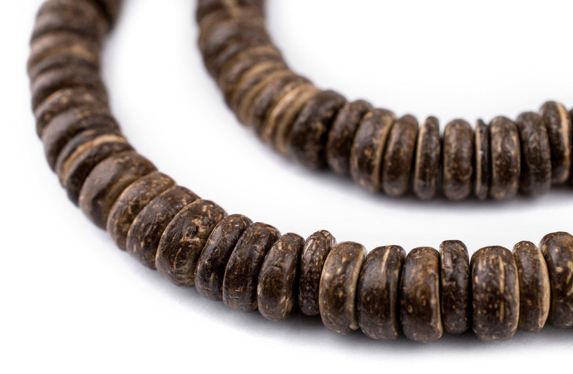 115 Chocolate Disk Coconut Shell Beads 10mm: Coconut Beads Coconut Disk Beads Natural Coconut Raw Wood Beads Disk Shaped Beads