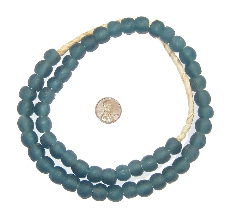 45 Recycled Glass Beads Teal African Beads 11mm Round Beads Fair Trade Necklace Made in Africa RCY-RND-BLU-645 image 2