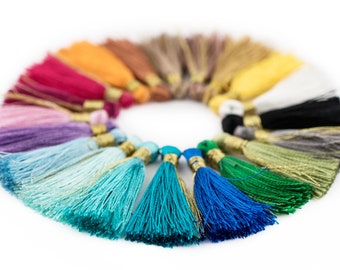 5 borlas de seda de 1,25", más de 20 colores disponibles, encuadernación de oro boho genuino de 3 cm, suministros de artesanía DIY collar pulsera pendiente y fabricación de joyas