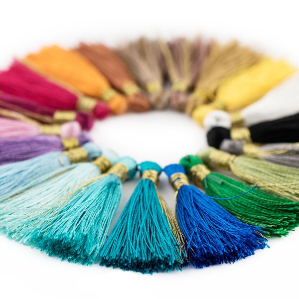 5 Silk Tassels 1.25", 20+ Colors Available, 3cm Genuine Boho Gold Binding, DIY Craft Supplies Necklace Bracelet Earring & Jewelry Making