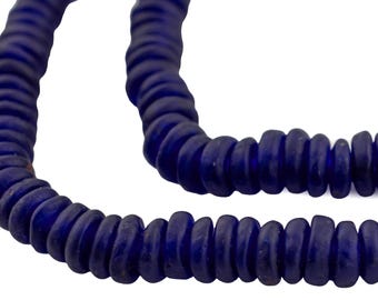 135 Rondelle Recycled Glass Beads - Cobalt Blue - African Glass Beads - Jewelry Making Supplies - Made in Ghana ** (RCY-DISK-BLUE-533)