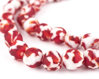 48 Crimson Red Fused Recycled Glass Beads 11mm: Powder Glass Beads Cultured Sea Glass Ethnic Glass Beads Ghanaian Glass Beads