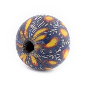 Yellow Blue Mosaic Jatim Java Bead Single Bead, 20mm: Rustic Glass Beads Round Shaped Beads Ethnic Glass Beads Handmade Glass Beads