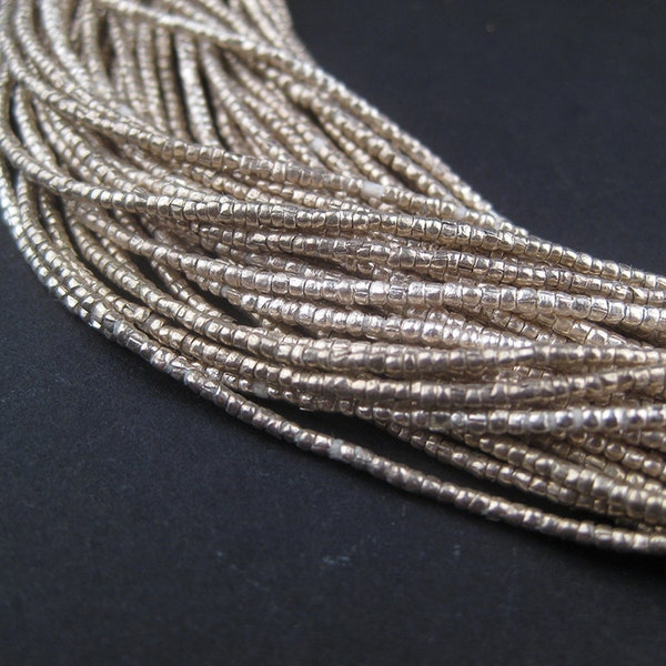 Ethiopia White Tiny Heishi Beads - African Metal Beads - Silver Heishi Beads - Wholesale Beads - Made in Ethiopia (MET-HSHI-SLV-210)