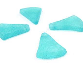 4 Bright Aqua Triangle Sea Glass Pendants: Blue Sea Glass Triangular Charm African Pendant Sea Glass Charms Triangle Charm (PND-GLS-119)