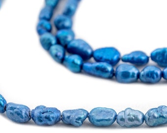 Azul Vintage Japanese Rice Pearl Beads, Blue 3mm, 16 Inch Strand, Artisan Jewelry Supplies from Japan