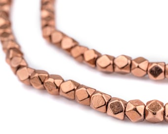 150 Diamond Cut Faceted Copper Beads: Metal Spacer Cube 4mm Shaped Rustic Ethnic Boho Handmade Traditional (MET-FCT-CPR-398)