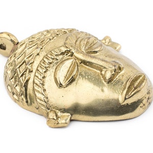 African Brass Mask Pendant 75x55mm: Hand-Casted and Polished Ashanti Ghanaian Face Pendant, Gold Color, Wholesale, Fast S&H, Ships from USA!