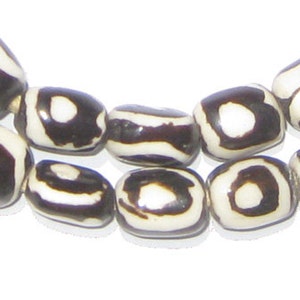 50 Batik Bone Beads African Trade Beads Made in Kenya Eye Design Handmade Tribal Beads Fair Trade Black & White BON-CYL-EYE-245 image 1