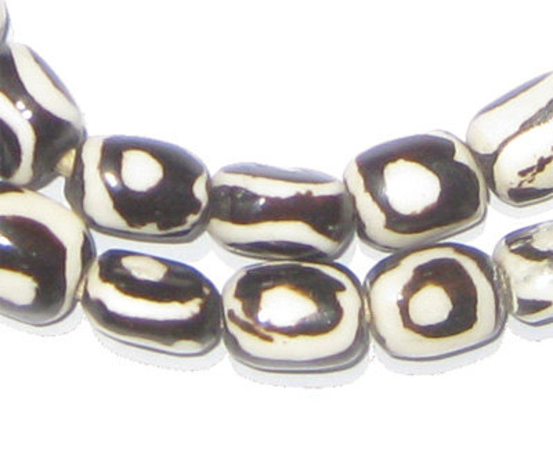 50 Batik Bone Beads African Trade Beads Made in Kenya Eye Design Handmade Tribal Beads Fair Trade Black & White BON-CYL-EYE-245 image 1