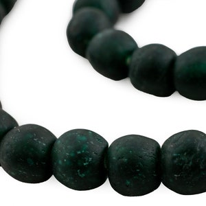 Dark Emerald Recycled Glass Beads, 14mm, 27 Inch Strand, Artisan Jewelry Supplies from Ghana