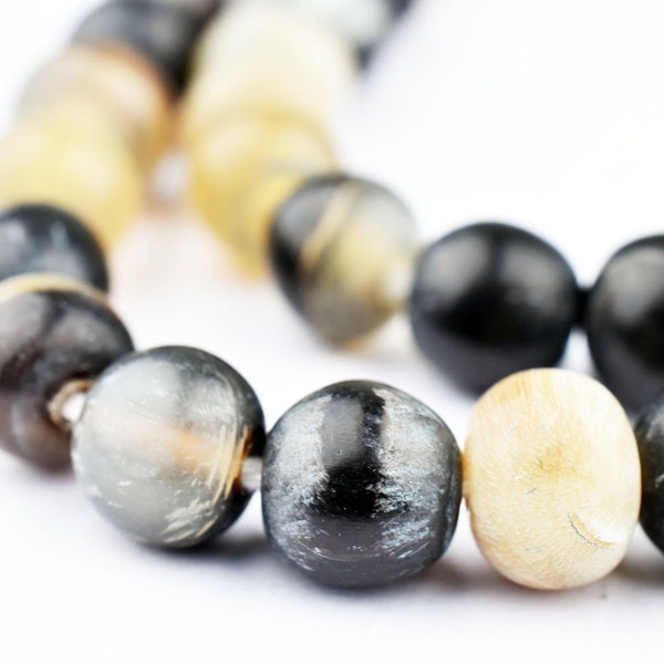 40-50 Spherical Natural Horn Beads: Recycled Genuine Boho 8mm Round Real Ball Small Spacer Handmade Ethnic Rustic (HRN-RND-MIX-280)