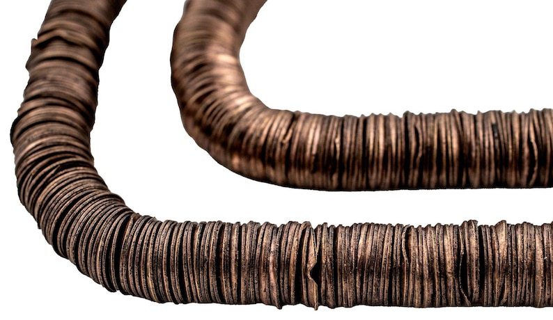 Verouderde koperen in elkaar grijpende knapperige kralen, 10 mm, 8,5 inch streng, hoogwaardige ambachtelijke sieraden afbeelding 1