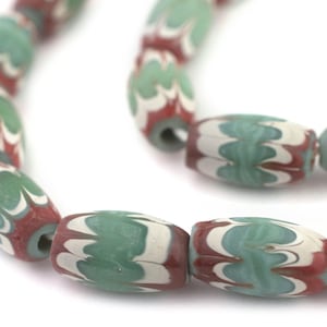 26 Green Java Chevron Beads 16x10mm: Indonesian Glass Beads Inspired By Traditional Antique Venetian African Trade Beads