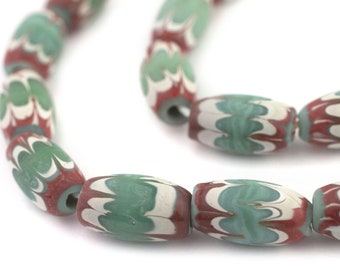26 Green Java Chevron Beads 16x10mm: Indonesian Glass Beads Inspired By Traditional Antique Venetian African Trade Beads