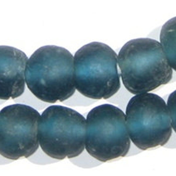 45 Recycled Glass Beads - Teal African Beads - 14mm Round Beads - Fair Trade Necklace - Wholesale - Made in Africa (RCY-RND-BLU-528)