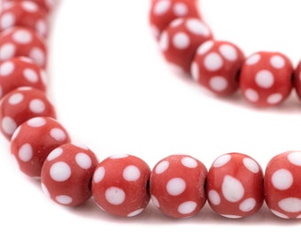Venetian Style Skunk Beads, Red & White 10mm, 36 Inch Strand, High Quality Artisanal Jewelry Supplies