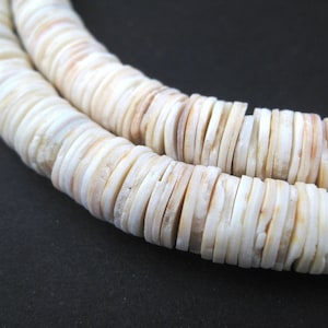 African Shell Heishi Beads 8mm - African Beads - Recycled Shell Beads - Jewelry Making Supplies - Made in Ghana ** (SHL-HSHI-WHT-101S)