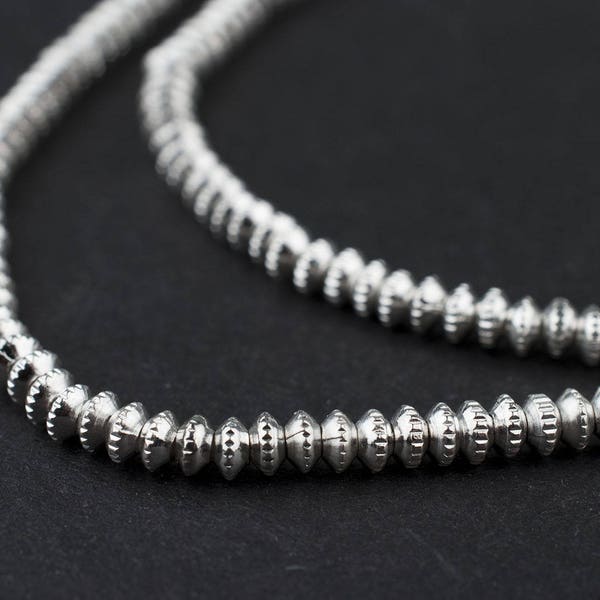 340 Silver Patterned Heishi Beads: Ethnic Metal Beads Metal Spacer Beads Silver Spacer Beads Silver Heishi Beads (MET-HSH-SLV-534)