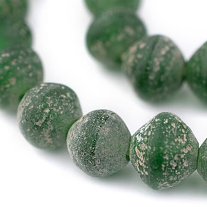 52 Green Ancient Style Bicone Java Glass Beads 15mm: Primitive Beads Etched Glass Beads Matte Glass Beads Green Glass Beads Indonesian Beads